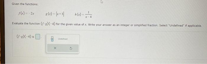 Solved Given the functions: f(x)=−2xg(x)=∣x+3∣h(x)=x−41 | Chegg.com