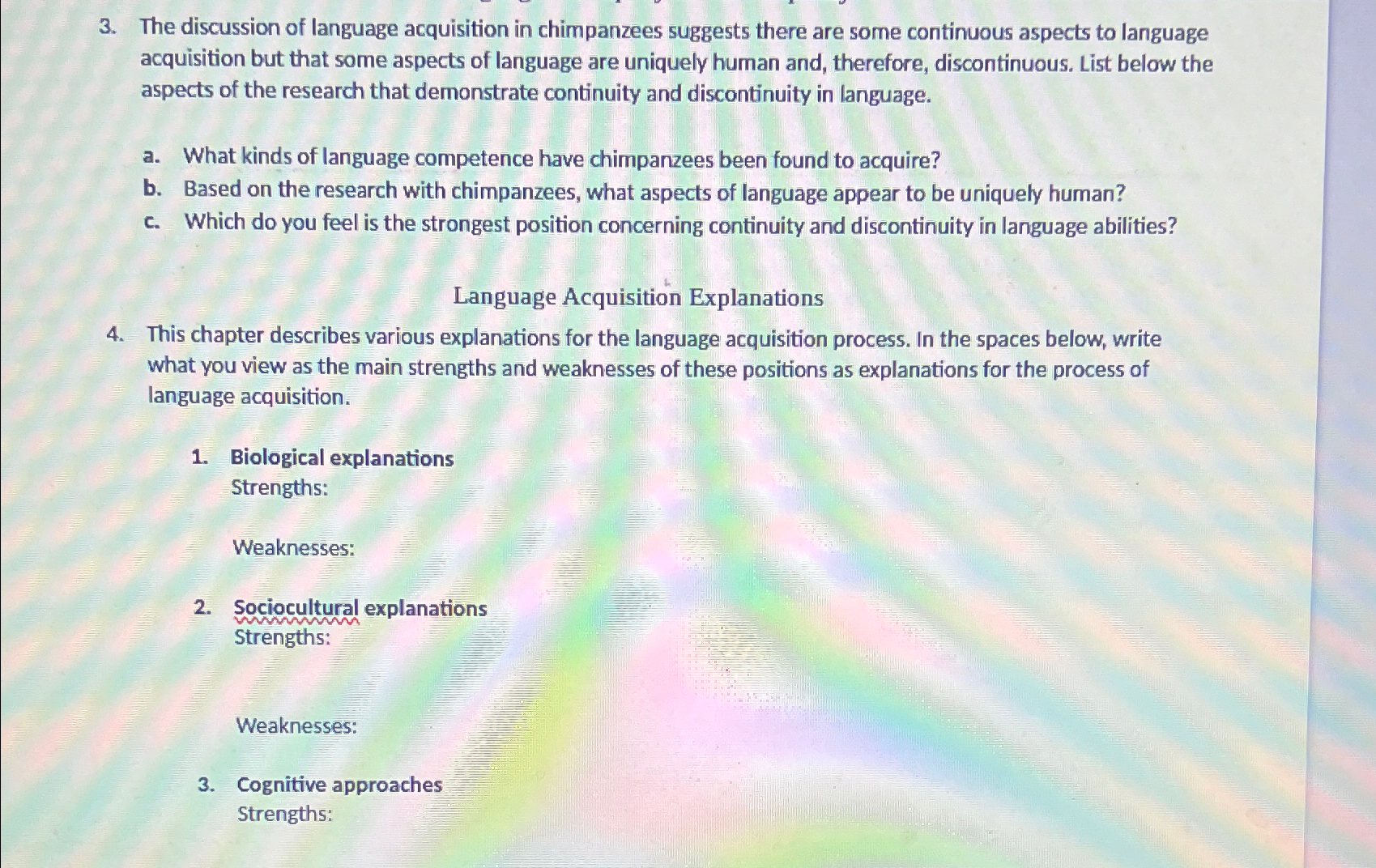 Solved The discussion of language acquisition in chimpanzees | Chegg.com