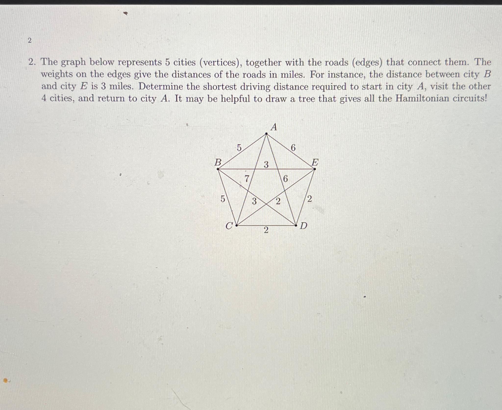 Solved 22. ﻿The graph below represents 5 ﻿cities (vertices), | Chegg.com
