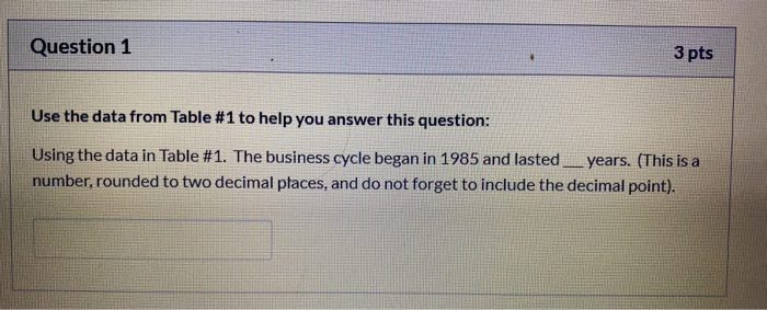 Solved Question 1 3 pts Use the data from Table #1 to help | Chegg.com