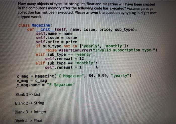 Solved How many objects of type list, string, int, float and | Chegg.com