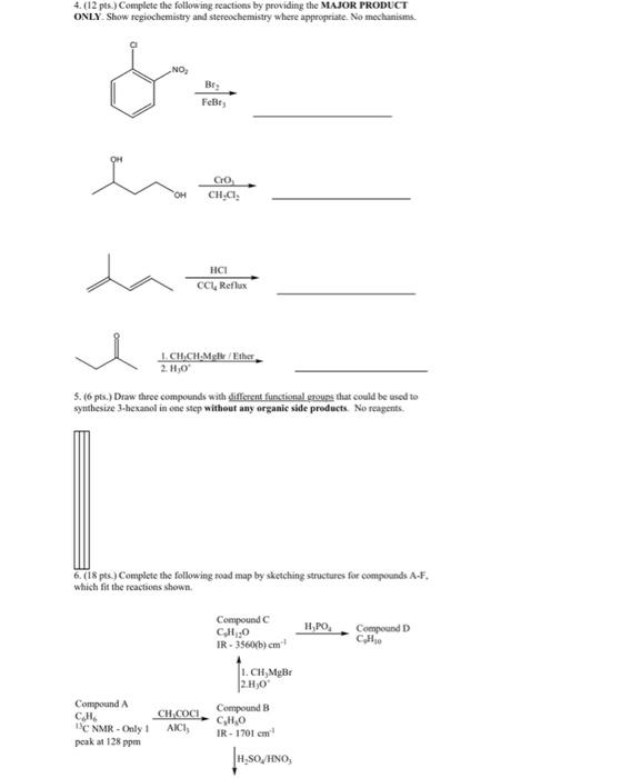 Solved 4. (12 pts.) Complete the following reactions by | Chegg.com
