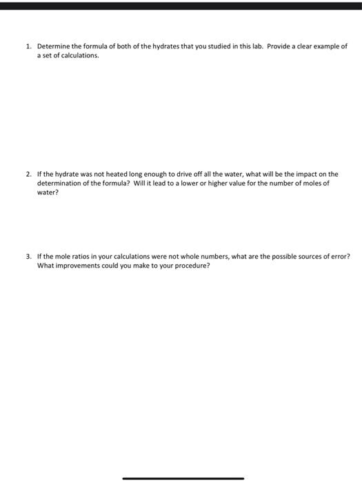 Solved Name Formula of Hydrates Lab Report Data and
