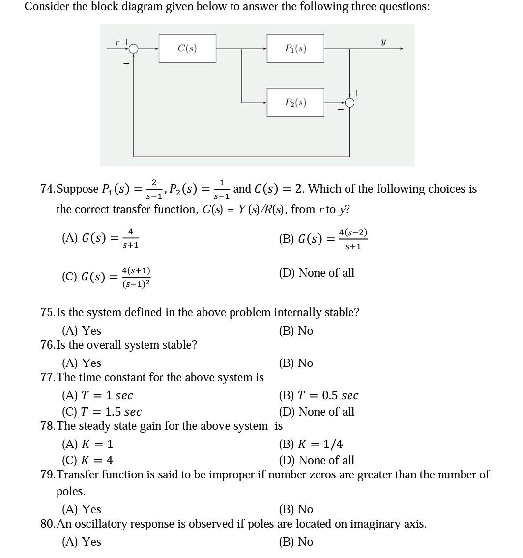 Solved Consider the block diagram given below to answer the | Chegg.com