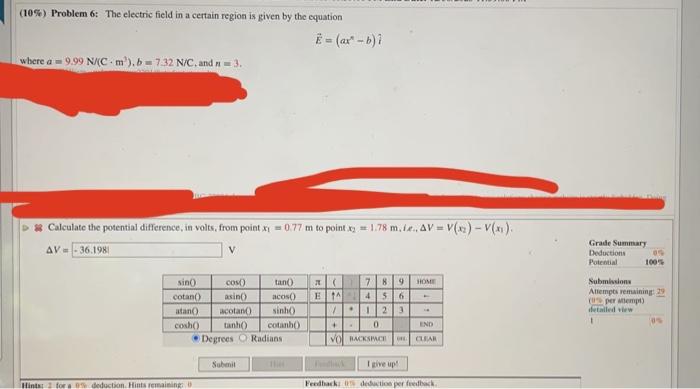 Solved (10\%) Problem 6: The Electric Field In A Certain | Chegg.com