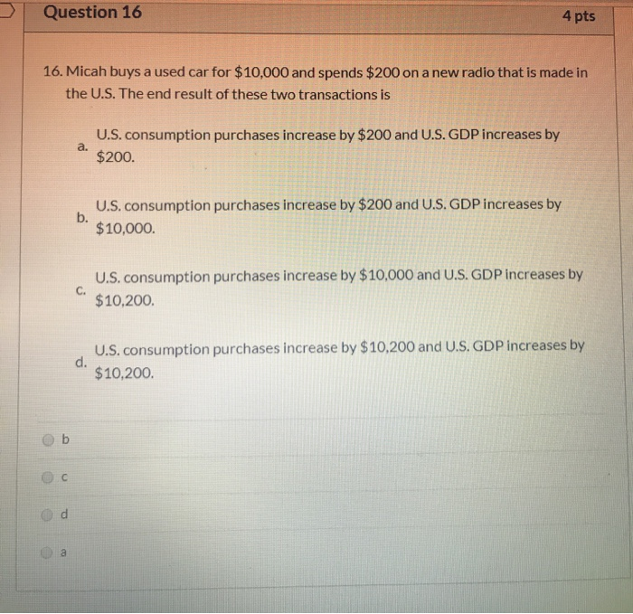 Solved Question 16 4 pts 16. Micah buys a used car for | Chegg.com
