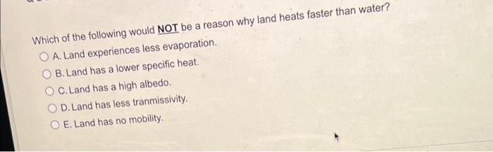 Solved Which of the following would NOT be a reason why land | Chegg.com