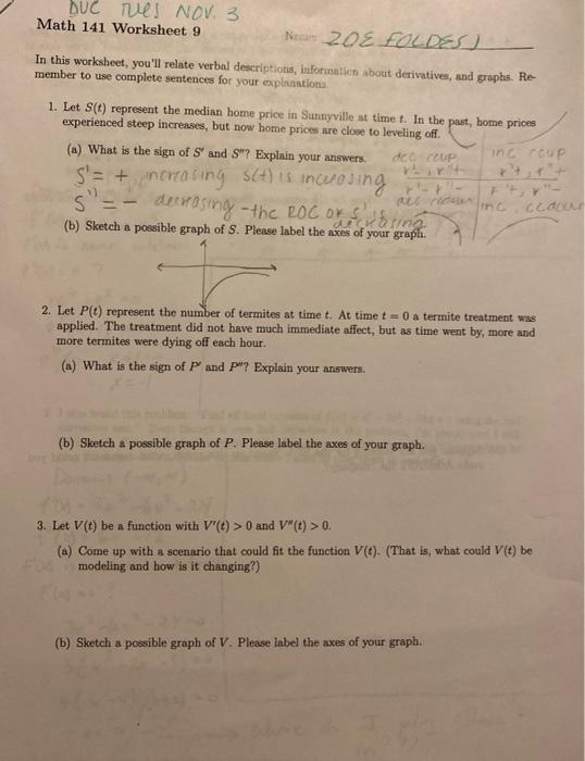 Solved DUC res NOV. 3 Math 141 Worksheet 9 Near 20E FOLDES | Chegg.com