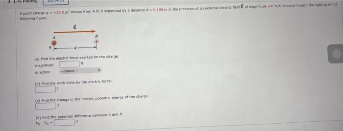 Solved A point charge d=+30,0pC moves from A to B separated | Chegg.com