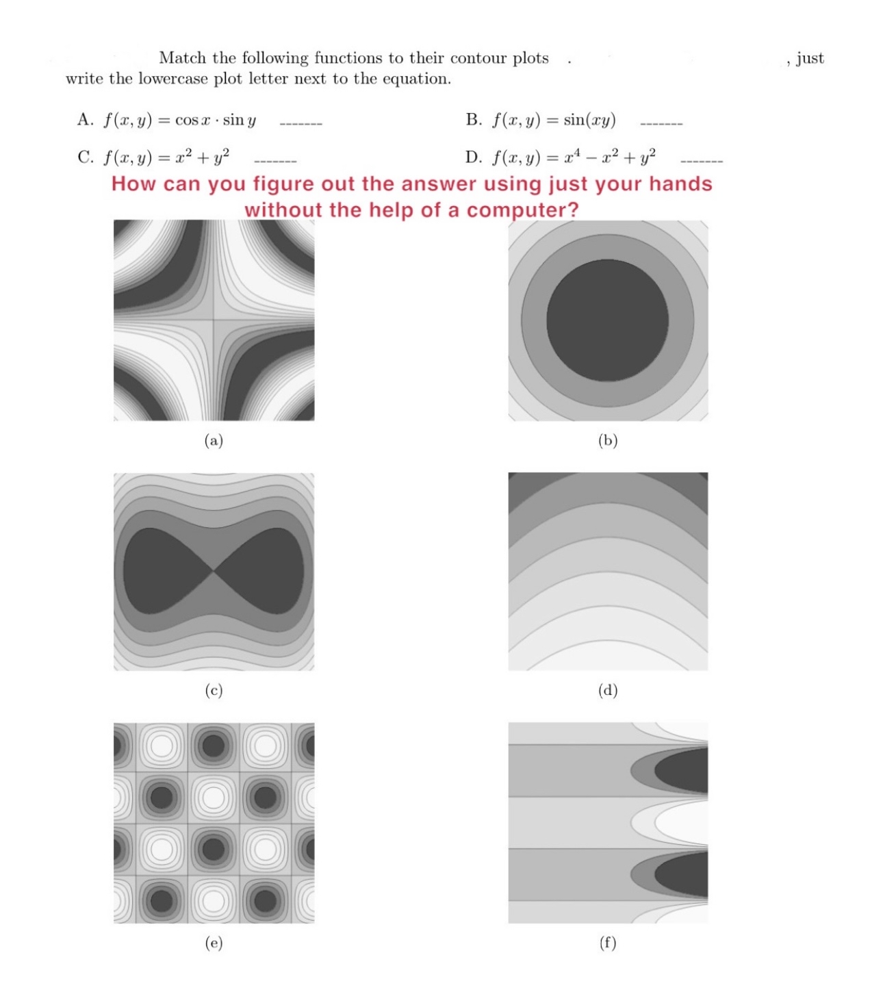 Solved write the lowercase plot letter next to the | Chegg.com