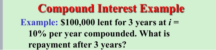 Solved Compound Interest Example Example: $100,000 lent for | Chegg.com