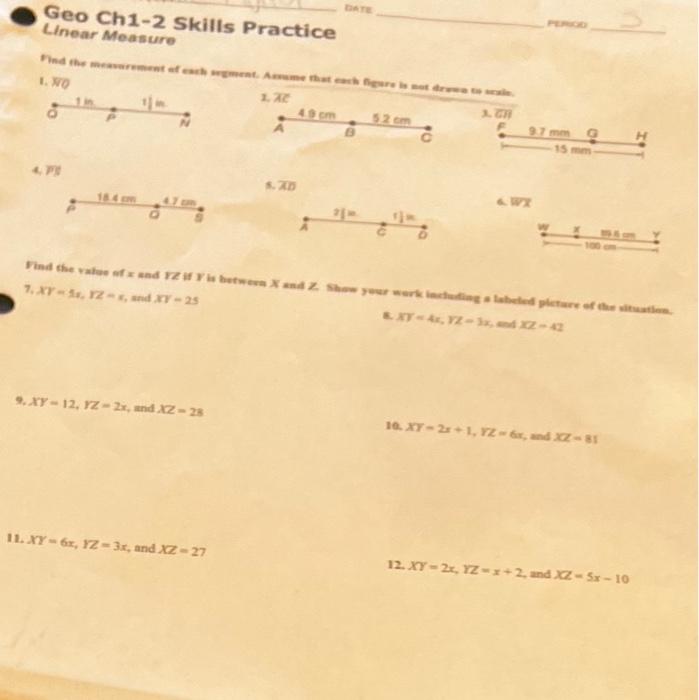 Solved akte: Geo Ch1-2 Skills Practice Linear Measure 1. Yr | Chegg.com