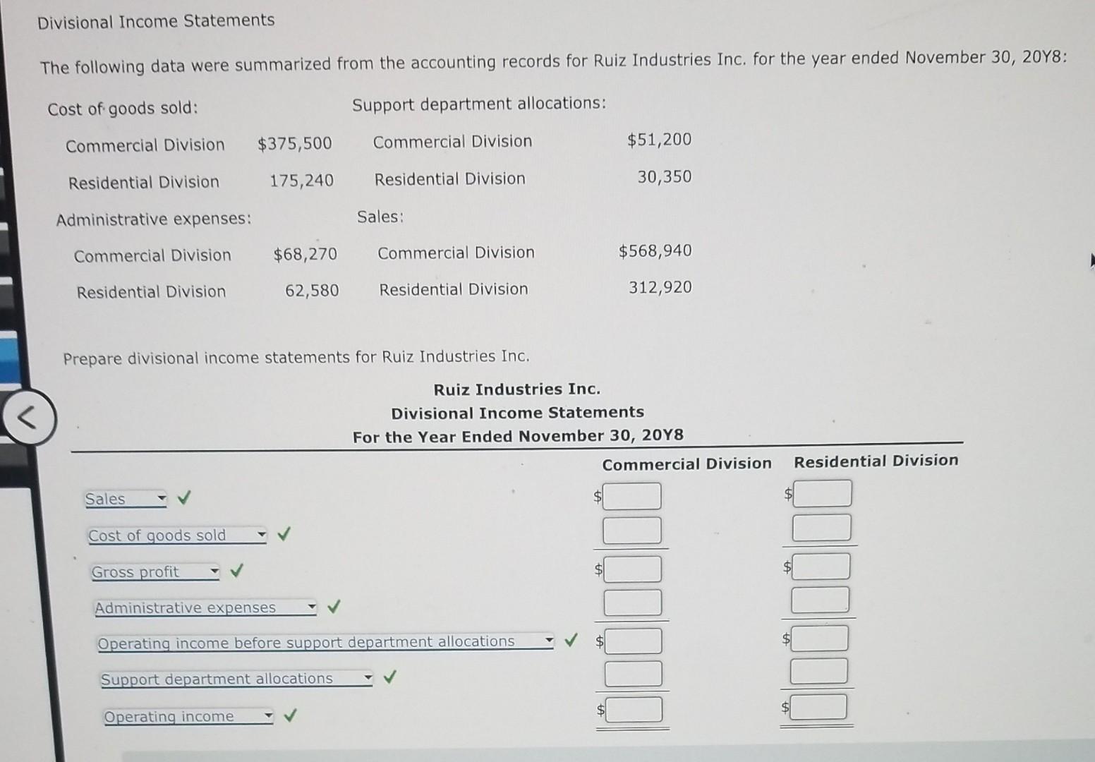 Divisional Income Statement Example Solved Divisional Income Statements The following data were | Chegg.com