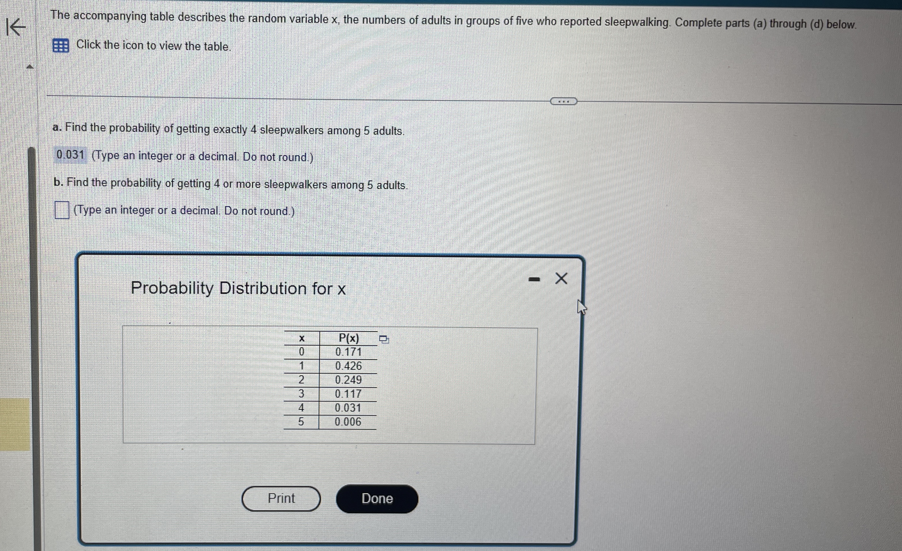 Solved The accompanying table describes the random variable | Chegg.com