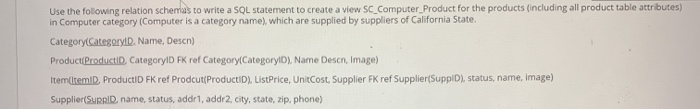 Solved Use the following relation schemas to write a SQL | Chegg.com