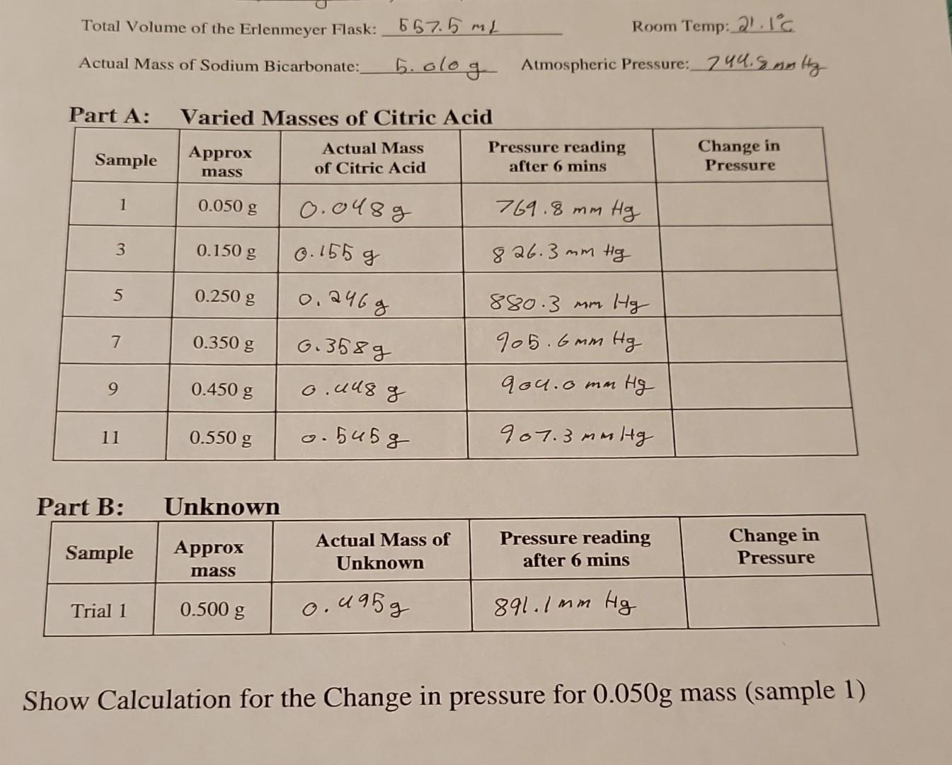 Solved Show Calculation for the Change in pressure for | Chegg.com