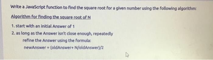 Solved Write a JavaScript function to find the square root | Chegg.com