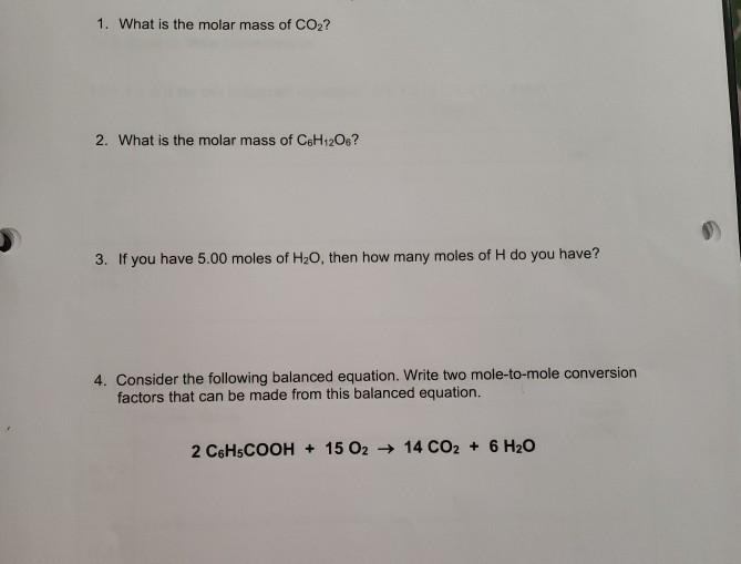 Solved 1 What Is The Molar Mass Of Co2 2 What Is The Chegg Com