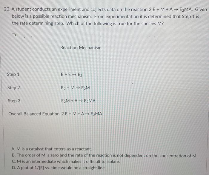 Solved 20. A student conducts an experiment and collects | Chegg.com