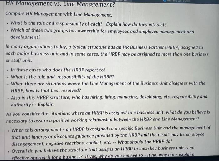 Solved HR Management vs. Line Management? Compare HR