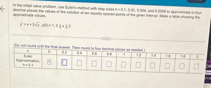 Solved In The Initial Value Problem, Use Euler's Method With | Chegg.com