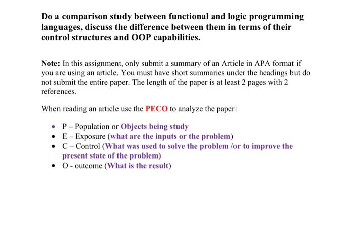 Solved Do a comparison study between functional and logic | Chegg.com