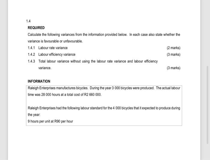 Solved 1.4 REQUIRED Calculate the following variances from | Chegg.com