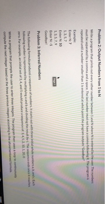 Solved Problem 2: Output Numbers from 1 to N Write a program | Chegg.com