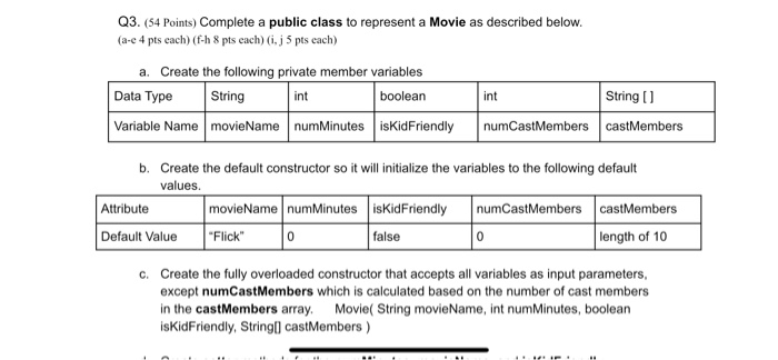 Solved Q3. (54 Points) Complete a public class to represent | Chegg.com
