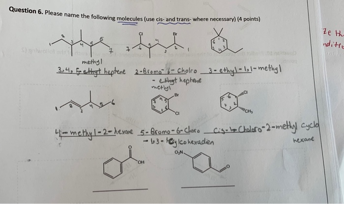 Solved Question 6. Please name the following molecules (use | Chegg.com