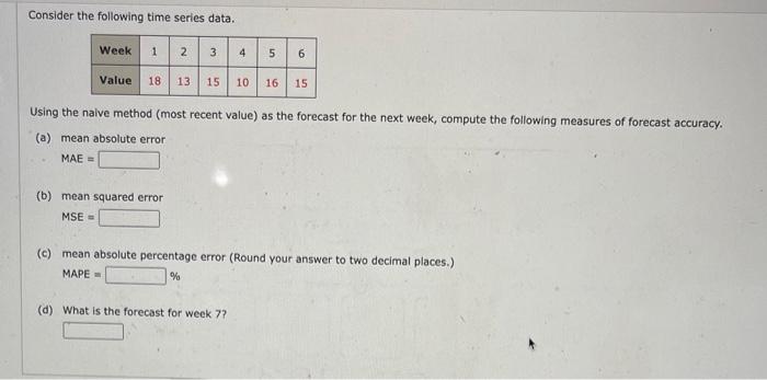 Solved Consider the following time series data. Using the | Chegg.com