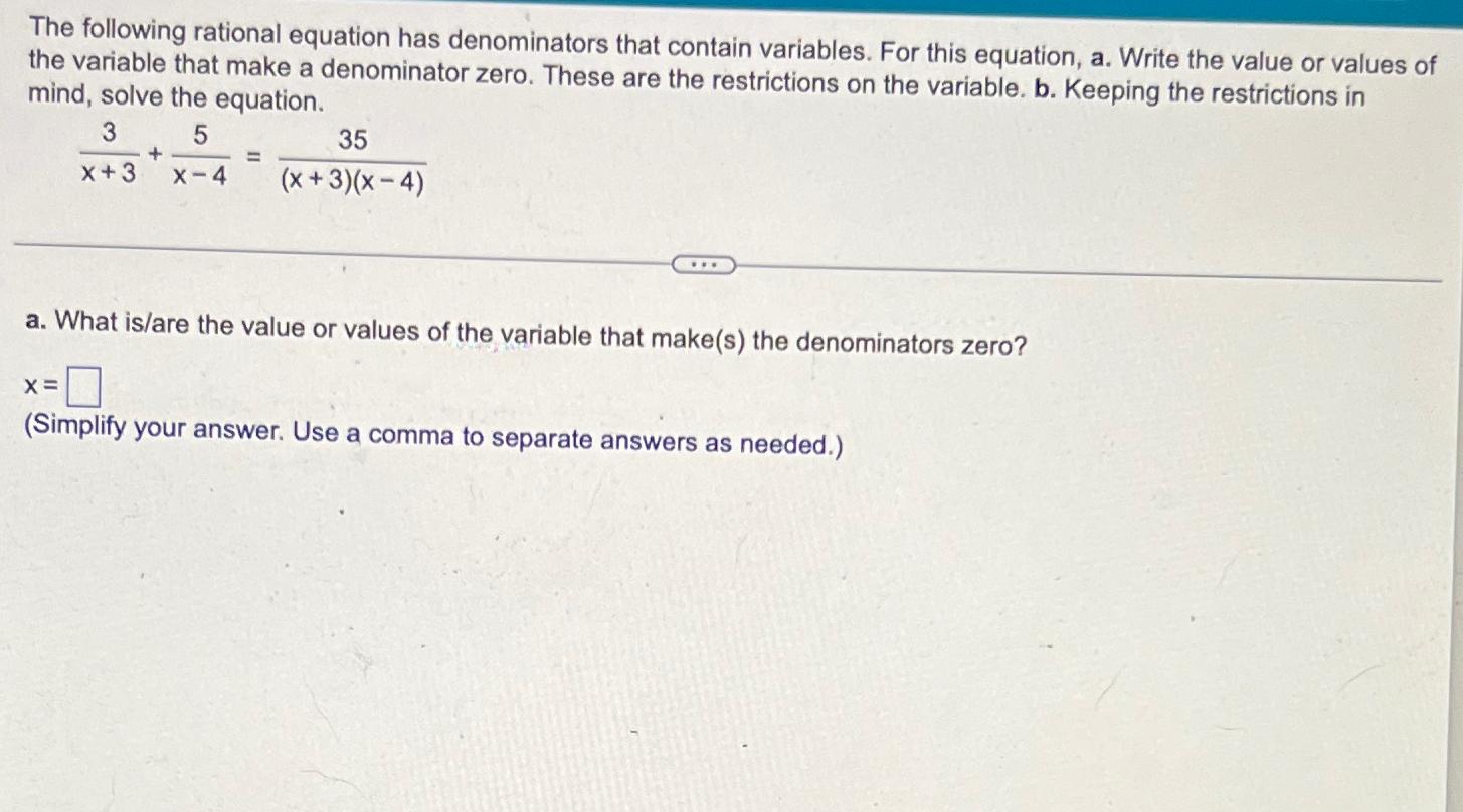 Solved The following rational equation has denominators that | Chegg.com