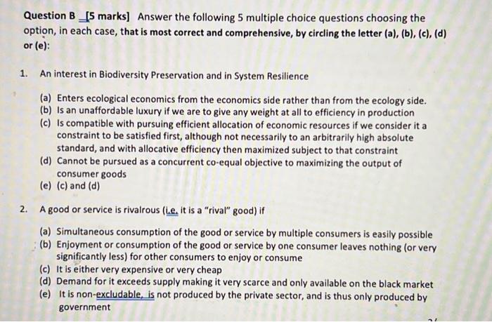 Solved Question B [5 Marks] Answer The Following 5 Multiple | Chegg.com