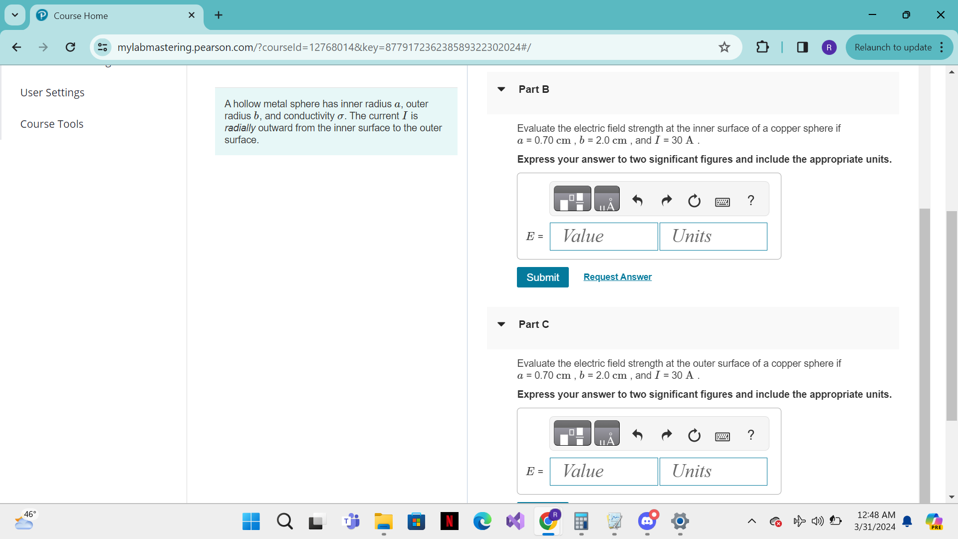Solved A hollow metal sphere has inner radius a,