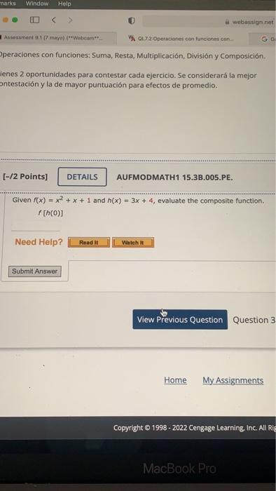 marks Window Help webassign.net Ga Assessment 9.1 (7 mayo) (Webcam QL72 Operaciones con funciones con.... Operaciones con fun