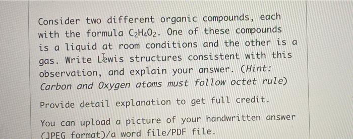 Solved Consider Two Different Organic Compounds, Each With | Chegg.com