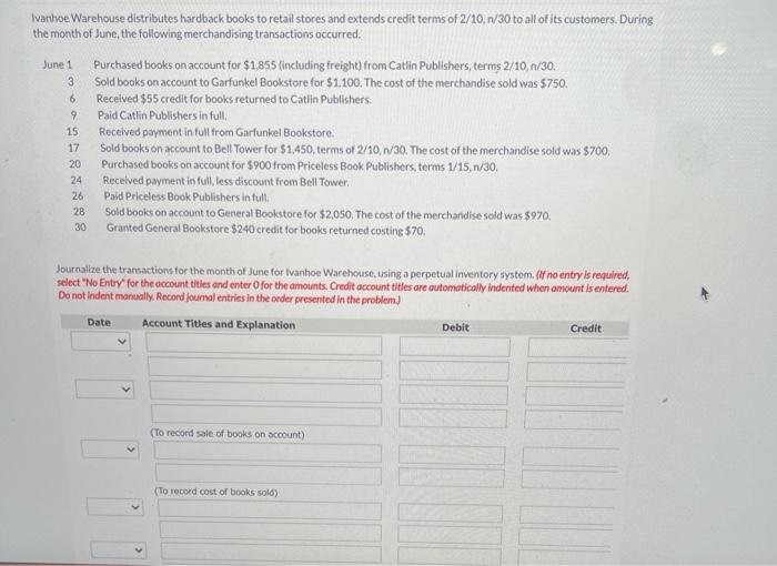 Solved Ivanhoe Warehouse distributes hardback books to