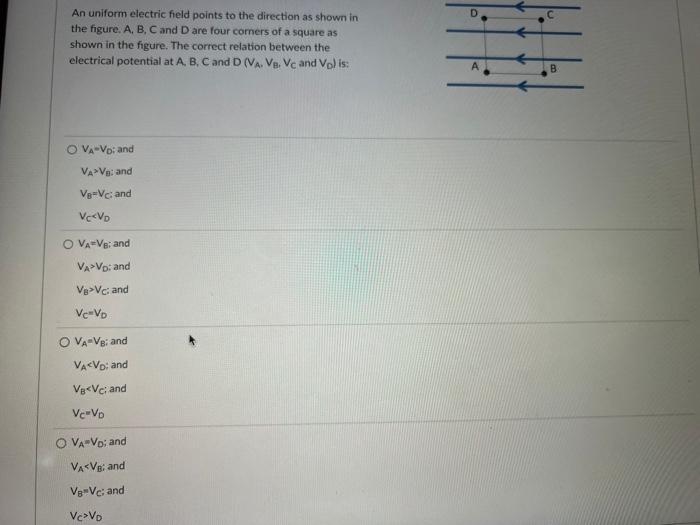 Solved An uniform electric field points to the direction as | Chegg.com