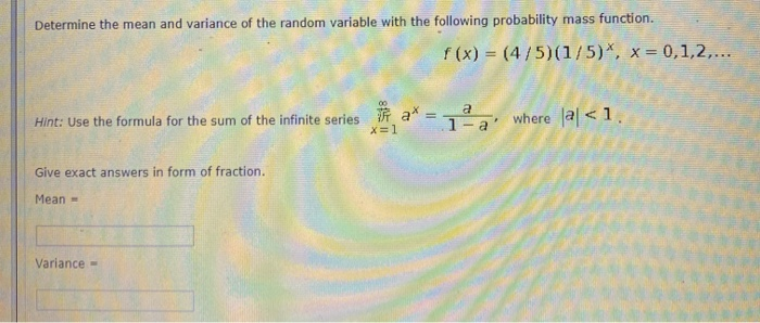 Solved Determine the mean and variance of the random | Chegg.com