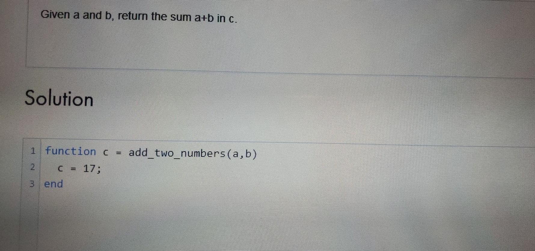 Solved Given a and b, return the sum a+b in c. Solution 1 | Chegg.com