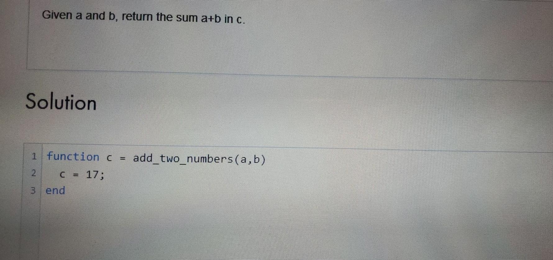 Solved Given A And B, Return The Sum A+b In C. Solution 1 | Chegg.com