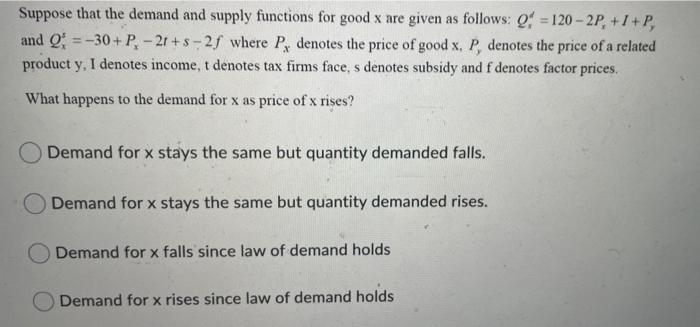 Solved Suppose that the demand and supply functions for good | Chegg.com