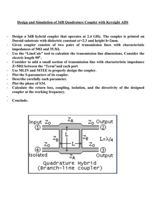 Solved Design and Simulation of 3dB Quadrature Coupler with