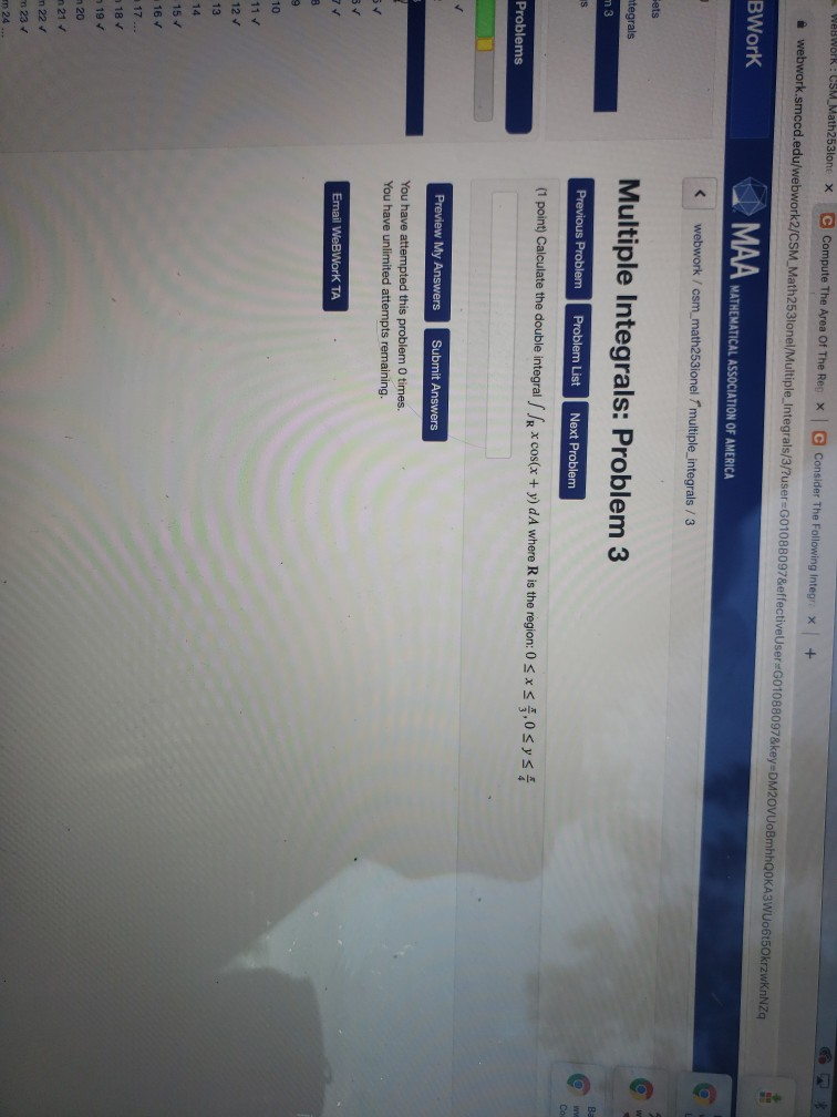 Solved WebWork: CSM Math 253lone X C Compute The Area Of The | Chegg.com