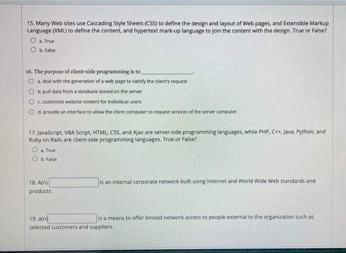 Solved 15. Many Web sites use Cascading Style Sheets (CSS) | Chegg.com