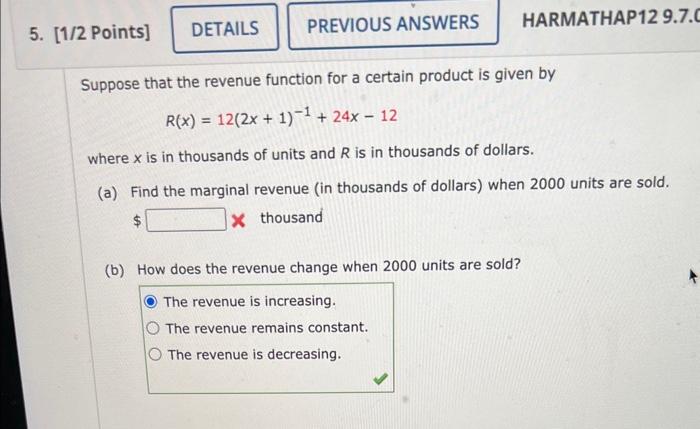 Solved Suppose that the revenue function for a certain | Chegg.com