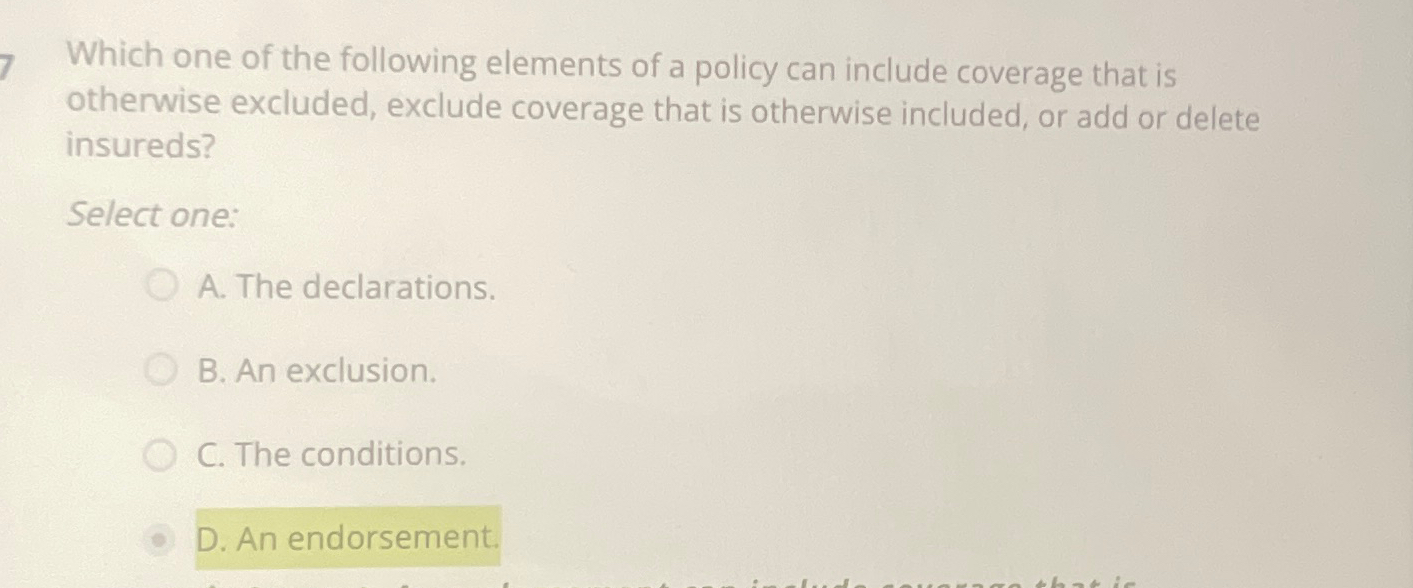 Solved Which one of the following elements of a policy can | Chegg.com