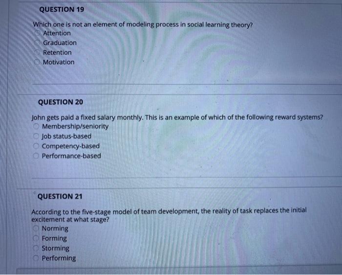 Solved QUESTION 19 Which one is not an element of modeling | Chegg.com