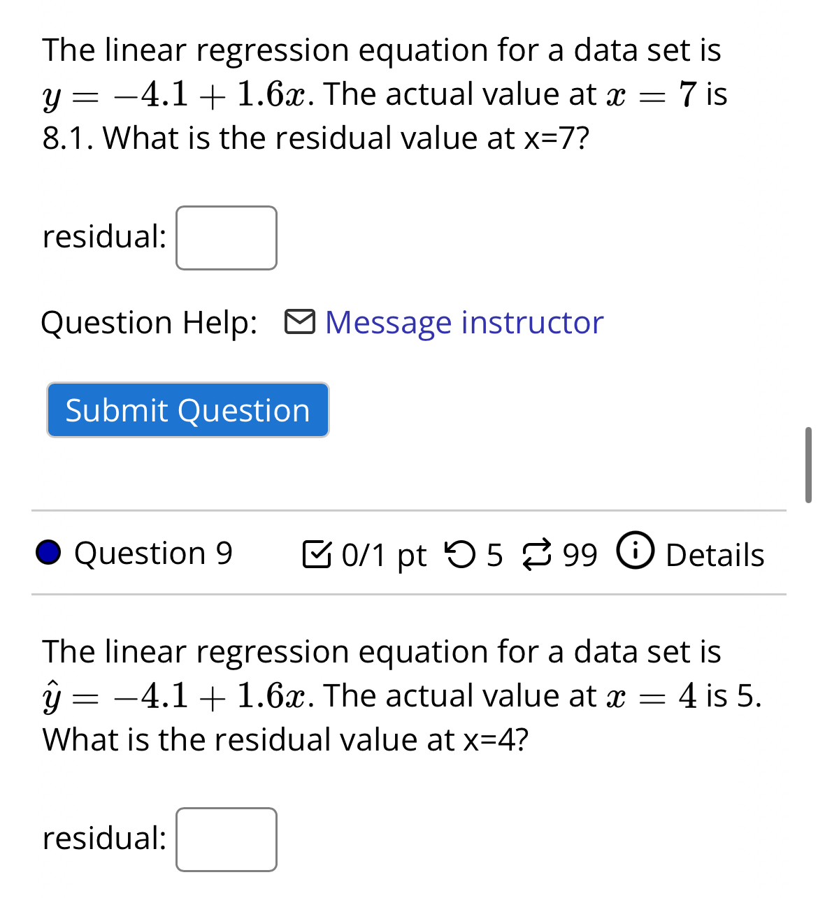 Solved The linear regression equation for a data set is | Chegg.com