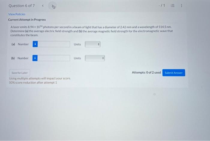 Solved Question 6 of 7 6 7C -71 View Policies Current | Chegg.com